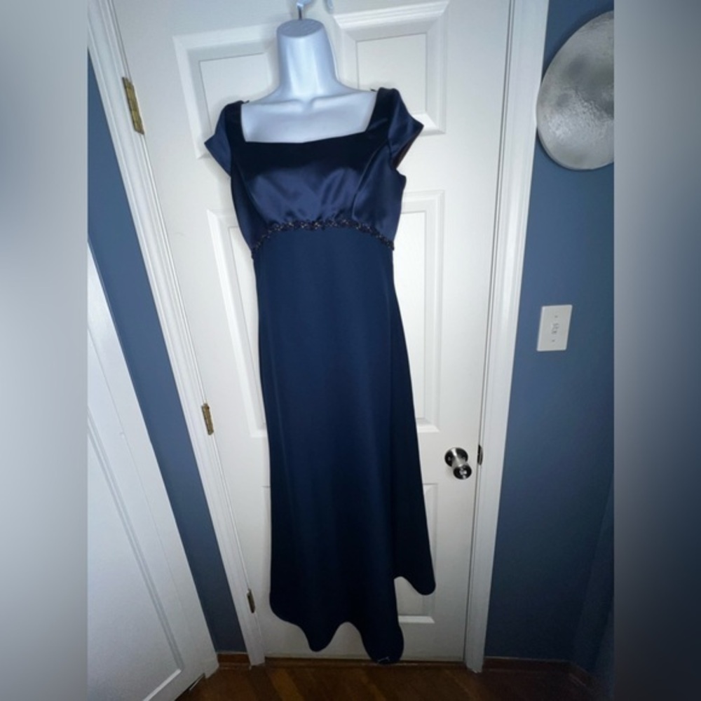 Vtg Alfred Angelo Womens 7/8 Blue Evening Formal Dress Cap Sleeve Bridesmaid 8